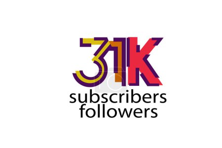 Illustration for 31K, 31.000 subscribers or followers blocks style with 3 colors on white background for social media and internet - Royalty Free Image
