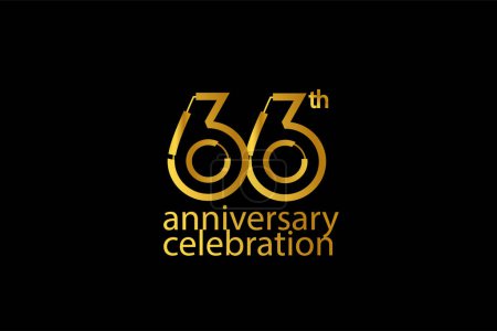 Téléchargez les illustrations : 66 année anniversaire célébration style abstrait logotype. anniversaire avec couleur or isolé sur fond noir - en licence libre de droit