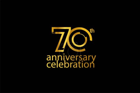 Téléchargez les photos : 70 année anniversaire célébration style abstrait logotype. anniversaire avec couleur or isolé sur fond noir - en image libre de droit