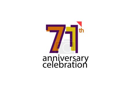 Téléchargez les illustrations : 71 année anniversaire célébration style abstrait logotype. Anniversaire avec violet, jaune, couleur orange isolé sur fond blanc - en licence libre de droit