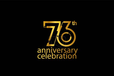 Téléchargez les photos : 76 année anniversaire célébration style abstrait logotype. anniversaire avec couleur or isolé sur fond noir - en image libre de droit