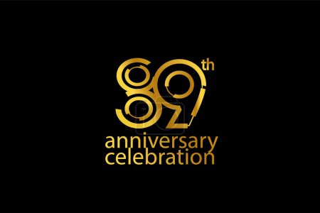 Illustration for 89 year anniversary celebration abstract style logotype. anniversary with gold color isolated on black background - Royalty Free Image