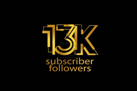 Illustration for 13K, 13.000 subscribers followers golden color on black background for social media and internet content-vector - Royalty Free Image