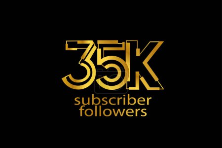 Illustration for 35K, 35.000 subscribers followers golden color on black background for social media and internet content-vector - Royalty Free Image