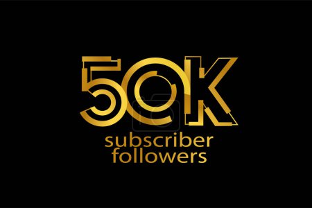 Illustration for 50K, 50.000 subscribers followers golden color on black background for social media and internet content-vector - Royalty Free Image