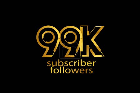 Illustration for 99K, 99.000 subscribers followers golden color on black background for social media and internet content-vector - Royalty Free Image