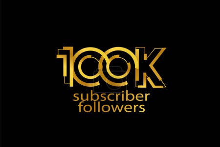 Illustration for 100K, 100.000 subscribers or followers blocks style with gold color on black background for social media and internet-vector - Royalty Free Image