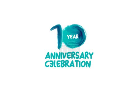 Téléchargez les illustrations : 10th, 10 years, 10 years anniversary celebration fun style logotype. anniversary white logo with green blue color isolated on white background, vector design for celebrating event - en licence libre de droit