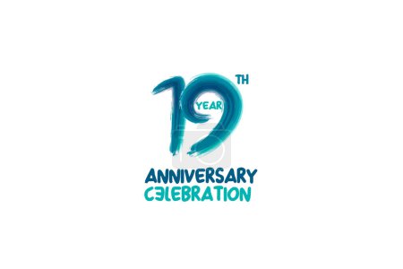 Illustration for 19th, 19 years, 19 years anniversary celebration fun style logotype. anniversary white logo with green blue color isolated on white background, vector design for celebrating event - Royalty Free Image