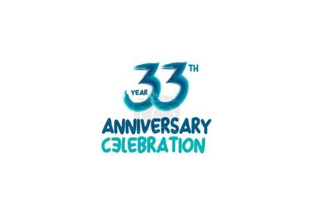 Illustration for 33th, 33 years, 33 years anniversary celebration fun style logotype. anniversary white logo with green blue color isolated on white background, vector design for celebrating event - Royalty Free Image