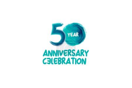 Téléchargez les illustrations : 50th, 50 years, 50 years anniversary celebration fun style logotype. anniversary white logo with green blue color isolated on white background, vector design for celebrating event - en licence libre de droit