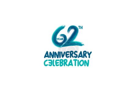 Téléchargez les illustrations : 62 th, 62 years, 62 years anniversary celebration fun style logotype. anniversary white logo with green blue color isolated on white background, vector design for celebrating event - en licence libre de droit