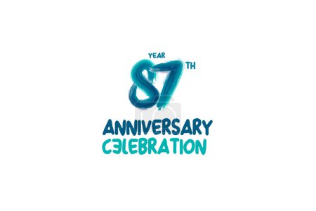 87th, 87 years, 87 years anniversary celebration fun style logotype. anniversary white logo with green blue color isolated on white background, vector design for celebrating event