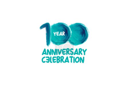 Téléchargez les illustrations : 100th, 100 years, 100 years anniversary celebration fun style logotype. anniversary white logo with green blue color isolated on white background, vector design for celebrating event - en licence libre de droit