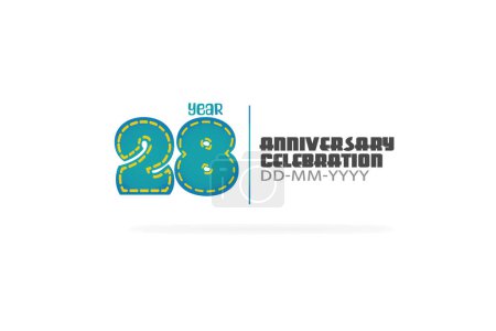 Illustration for 28 year anniversary celebration fun style green and blue colors on white background for cards, event, banner-vector - Royalty Free Image
