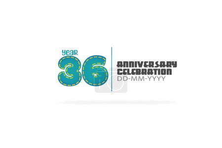 Ilustración de 36 años celebración de aniversario divertido estilo verde y azul colores sobre fondo blanco para tarjetas, evento, banner-vector - Imagen libre de derechos