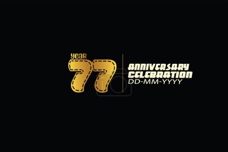 Ilustración de Cartel negro, fondo de tarjeta de celebración de aniversario con número de oro 77 - Imagen libre de derechos