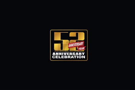 Illustration for 52 year anniversary celebration rectangular abstract style logotype. anniversary with gold color isolated on black background, vector design for celebration - Royalty Free Image
