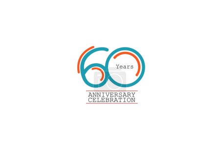 Téléchargez les illustrations : 60 ans anniversaire 2 couleurs bleu et orange sur fond rose style abstrait logotype. conception vectorielle anniversaire pour la célébration - en licence libre de droit