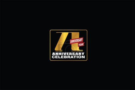 Illustration for 71 year anniversary celebration rectangular abstract style logotype. anniversary with gold color isolated on black background, vector design for celebration - Royalty Free Image