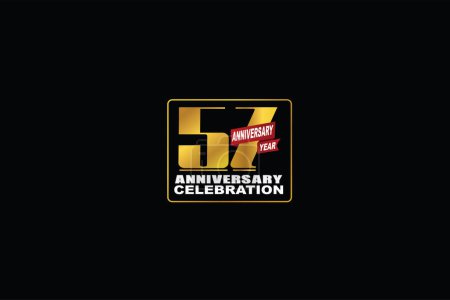 Ilustración de 57 aniversario celebración rectangular estilo abstracto logotipo. aniversario con el color dorado aislado sobre fondo negro, diseño de vectores para la celebración - Imagen libre de derechos