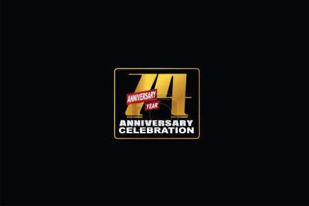 Illustration for 74 year anniversary celebration rectangular abstract style logotype. anniversary with gold color isolated on black background, vector design for celebration - Royalty Free Image