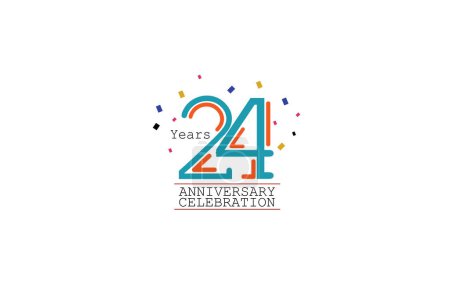 Illustration for 24 year anniversary 2 colors blue and orange on pink background abstract style logotype. anniversary with gold color isolated on black background, vector design for celebration - Royalty Free Image