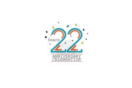 Illustration for 22 year anniversary 2 colors blue and orange on pink background abstract style logotype. anniversary with gold color isolated on black background, vector design for celebration - Royalty Free Image