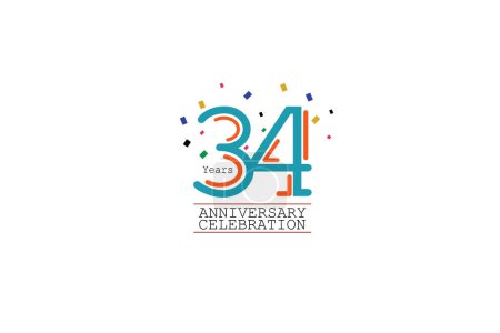 Illustration for 34 year anniversary 2 colors blue and orange on white background abstract style logotype. anniversary with color isolated, vector design for celebration vector. - Royalty Free Image