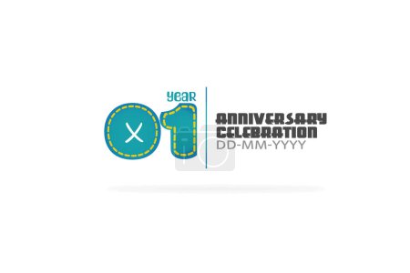 Ilustración de 01 años aniversario, celebración divertido estilo verde y azul colores sobre fondo blanco para tarjetas, evento, banner-vector - Imagen libre de derechos