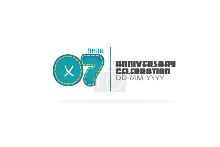 Illustration for 07 years anniversary, celebration fun style green and blue colors on white background for cards, event, banner-vector - Royalty Free Image