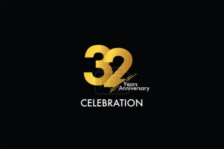 Illustration for 32 years anniversary gold color on black background abstract style logotype. anniversary with gold color isolated on black background, vector design for celebration - Royalty Free Image