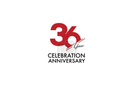 Ilustración de 36 años de aniversario con el color rojo aislado sobre fondo blanco, diseño de vectores para la celebración - Imagen libre de derechos