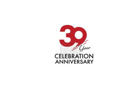 Ilustración de 39 años aniversario con el color rojo aislado sobre fondo blanco, diseño de vectores para la celebración - Imagen libre de derechos