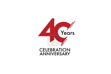 Illustration for 40 years anniversary with red color isolated on white background, vector design for celebration - Royalty Free Image