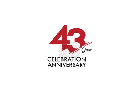 Illustration for 43 years anniversary with red color isolated on white background, vector design for celebration - Royalty Free Image