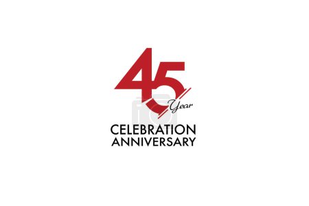 Illustration for 45 years anniversary with red color isolated on white background, vector design for celebration - Royalty Free Image