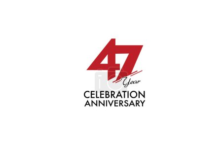Illustration for 47 years anniversary with red color isolated on white background, vector design for celebration - Royalty Free Image