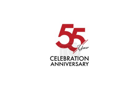Ilustración de 55 años aniversario con el color rojo aislado sobre fondo blanco, diseño de vectores para la celebración - Imagen libre de derechos