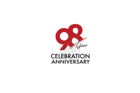 Illustration for 98th, 98 years, 98 year anniversary with red color isolated on white background, vector design for celebration vector - Royalty Free Image