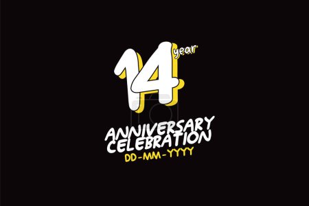 Illustration for 14th, 14 years, 14 year anniversary with white character with yellow shadow on black background-vector - Royalty Free Image