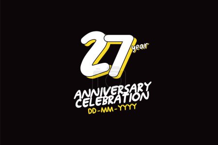 27th, 27 years, 27 year anniversary with white character with yellow shadow on black background-vector