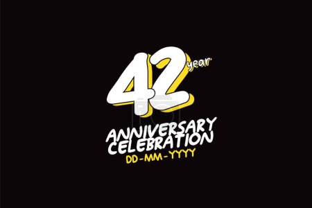 Illustration for 42th, 42 years, 42 year anniversary with white character with yellow shadow on black background-vector - Royalty Free Image