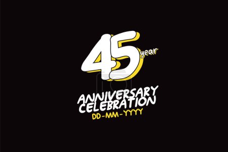 Illustration for 45th, 45 years, 45 year anniversary with white character with yellow shadow on black background-vector - Royalty Free Image
