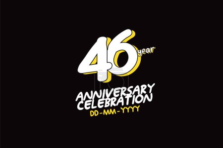 Illustration for 46th, 46 years, 46 year anniversary with white character with yellow shadow on black background-vector - Royalty Free Image