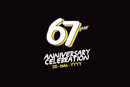 Illustration for 67th, 67 years, 67 year anniversary with white character with yellow shadow on black background-vector - Royalty Free Image
