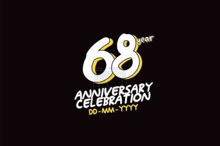 Illustration for 68th, 68 years, 68 year anniversary with white character with yellow shadow on black background-vector - Royalty Free Image