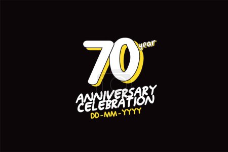 Illustration for 70th, 70 years, 70 year anniversary with white character with yellow shadow on black background-vector - Royalty Free Image