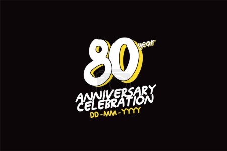 Illustration for 80th, 80 years, 80 year anniversary with white character with yellow shadow on black background-vector - Royalty Free Image