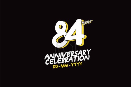 Illustration for 84th, 84 years, 84 year anniversary with white character with yellow shadow on black background-vector - Royalty Free Image